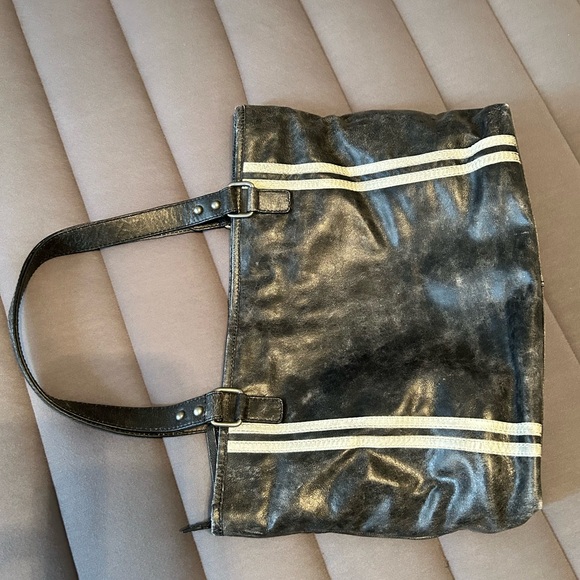 Vintage HARLEY DAVIDSON Black Leather Logo Tote / Messenger Bag / Purse - Picture 7 of 9